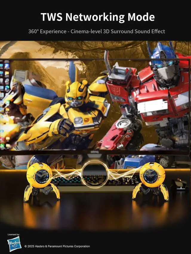 Alt view image 4 of 6 - Bluetooth Speaker, Bluetooth 5.4 Wireless Portable Speaker, Colorful RGB Lights, Stereo Sound Bass, TWS Pairing for Home/Party/Game/Work, Gift Ideas, Yellow - Bumblebee