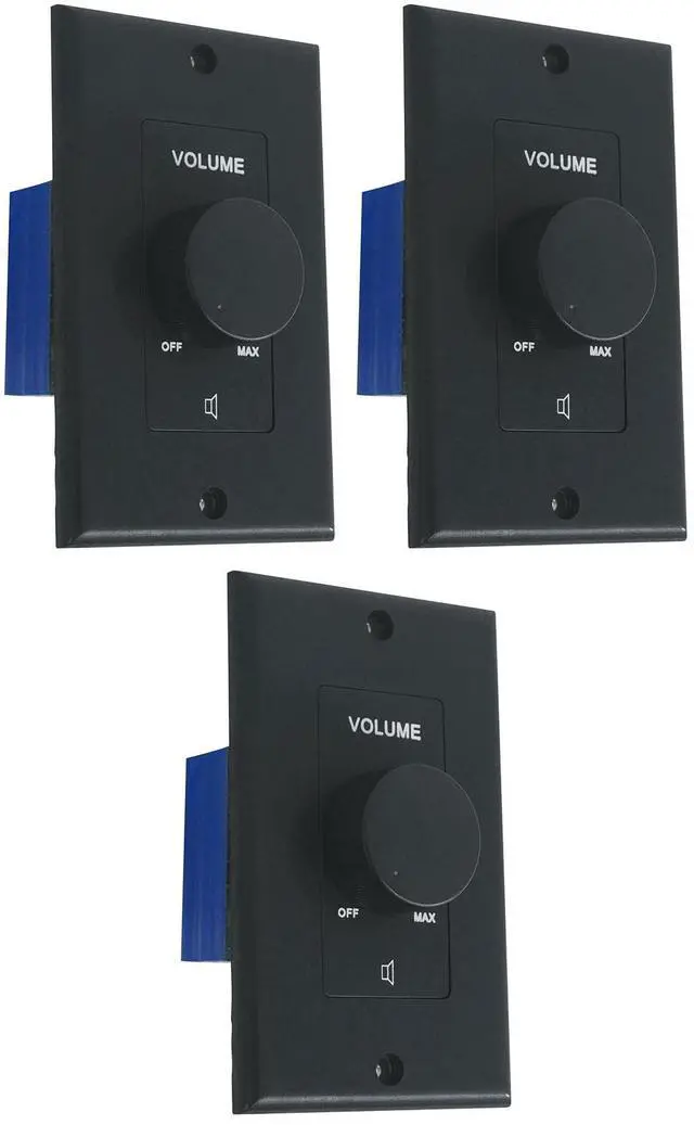 Main image of VOL70200 Black 200W 70V/100V Zone Volume Controller Box, 3-Pack | 1-Gang, 12-Step Attenuation, Detachable Euro-Block Terminal, Multi-Zone, Bakelite Knob, Mounting Screws Included
