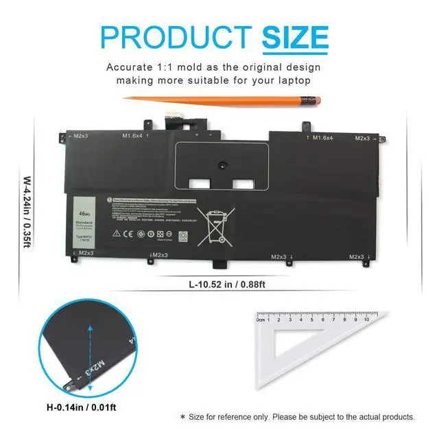 Alt view image 3 of 7 - 46Wh Type NNF1C HMPFH Laptop Battery for Dell XPS 13 9365 2-in-1 13-9365 P71G P71G001 NNFIC 0NNF1C 0HMPFH Replacement 7.6V 4-Cell