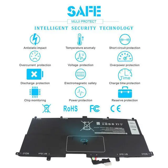 Alt view image 7 of 7 - 46Wh Type NNF1C HMPFH Laptop Battery for Dell XPS 13 9365 2-in-1 13-9365 P71G P71G001 NNFIC 0NNF1C 0HMPFH Replacement 7.6V 4-Cell