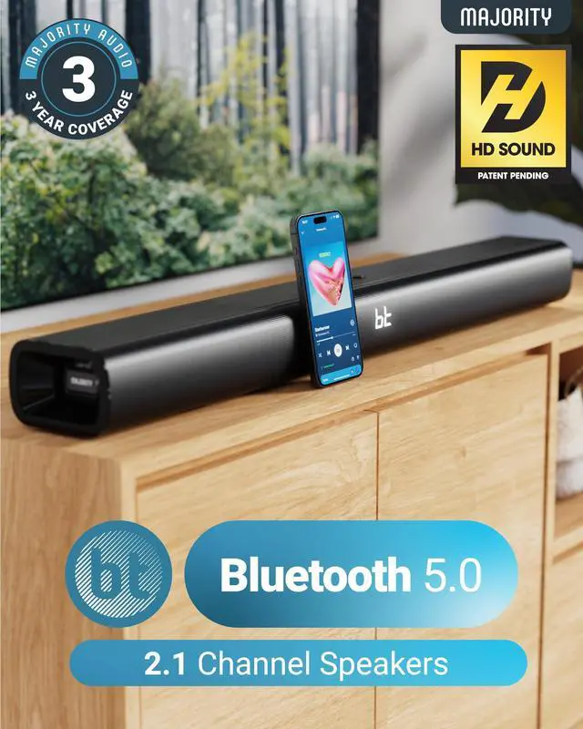 Alt view image 3 of 7 - 140W Bluetooth Sound Bar for Smart TV | 31" 2.1 Wireless Soundbar for TV with 3D Sound | TV Speakers Sound Bar with Built in Subwoofer | HDMI, AUX, Optical Compatible Mini Soundbar Naga 80