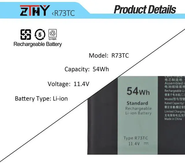 Alt view image 3 of 7 - 54Wh R73TC DR02P Battery for Dell Latitude 5340 5350 5440 5450 5540 5550 | Latitude 3340 3440 3450 3540 3550 7455 Latitude 5340 5350 2-in-1 Precision 3480 3580 3490 3590 803W6 GRWKG JTG7N 11.4V 3-Cell