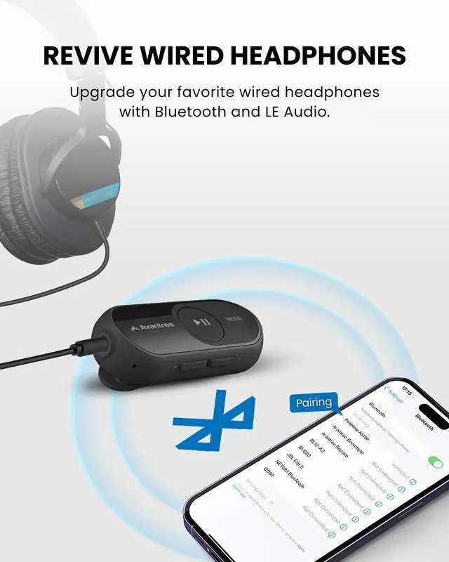 Alt view image 5 of 7 - AuraGo - Auracast and LE Audio Receiver for Headphones | Bluetooth 5.4 receiver with Qualcomm chipset, LC3, and aptX Adaptive for listening to compatible Auracast broadcasts
