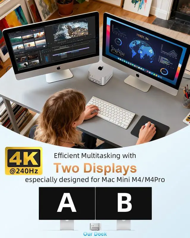 Alt view image 3 of 7 - Mac mini M4 Dock with NVMe SSD Enclosure, 10Gbps Hub & SD Reader | Docking Station & Stand for Mac Mini M4/M4 Pro2024 with M.2 NVMe SSD Support, USB-A, USB-C, SD Reader and DisplayPort
