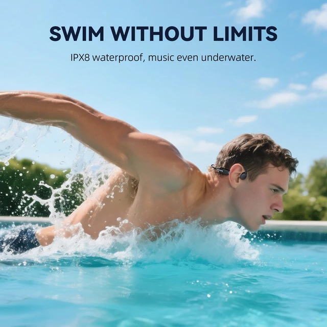 Alt view image 2 of 7 - Bone Conduction Headphones for Swimming, IPX8 Waterproof Open Ear Headphones with Built-in 32GB MP3 Player, Bluetooth 5.3 Wireless Sports Earbuds for Swimming Laps Running Cycling