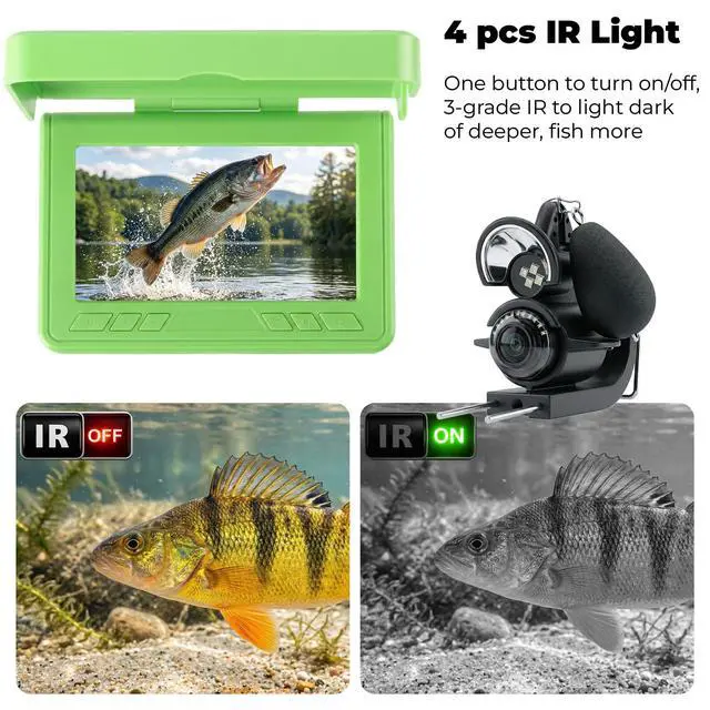 Alt view image 3 of 7 - Fishing Camera, 220° Ultra-Wide HD Underwater Fishing Camera with 4.3" LCD & IR Night Vision, 5000mAh Rechargeable Battery 100ft Cable for Ice Lake Boat Kayak Fishing