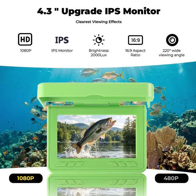 Alt view image 4 of 7 - Fishing Camera, 220° Ultra-Wide HD Underwater Fishing Camera with 4.3" LCD & IR Night Vision, 5000mAh Rechargeable Battery 100ft Cable for Ice Lake Boat Kayak Fishing