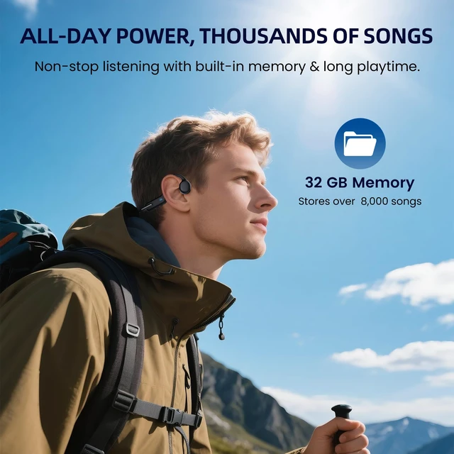 Alt view image 6 of 7 - Bone Conduction Headphones for Swimming, IPX8 Waterproof Open Ear Headphones with Built-in 32GB MP3 Player, Bluetooth 5.3 Wireless Sports Earbuds for Swimming Laps Running Cycling