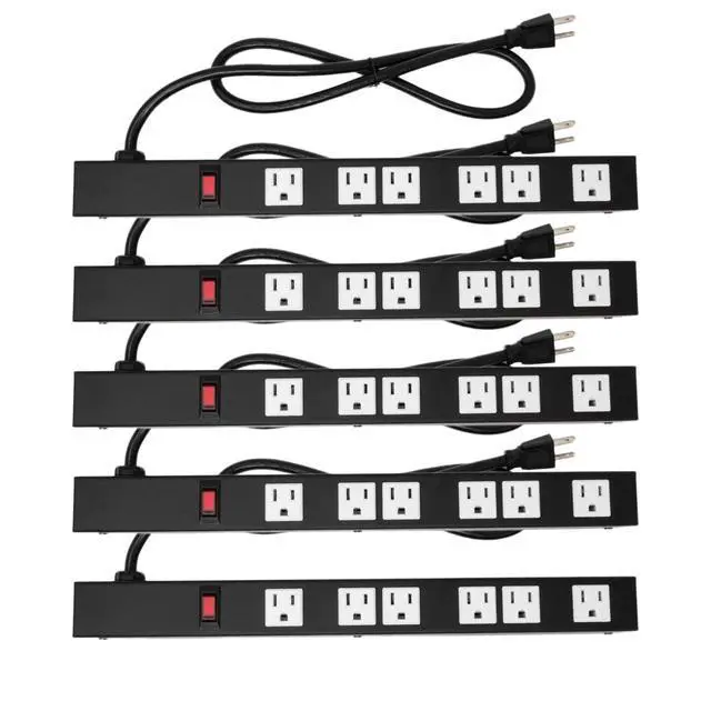 Main image of 5-Pack OT16063 Heavy Duty Metal Surge Protector Power Strip with Mounting Parts 6 White Outlets 3 Feet Power Cord