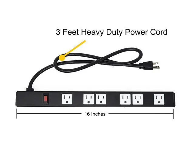 Alt view image 4 of 7 - 5-Pack OT16063 Heavy Duty Metal Surge Protector Power Strip with Mounting Parts 6 White Outlets 3 Feet Power Cord
