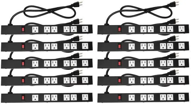 Main image of 10-Pack OT16063 Heavy Duty Metal Surge Protector Power Strip with Mounting Parts 6 White Outlets 3 Feet Power Cord