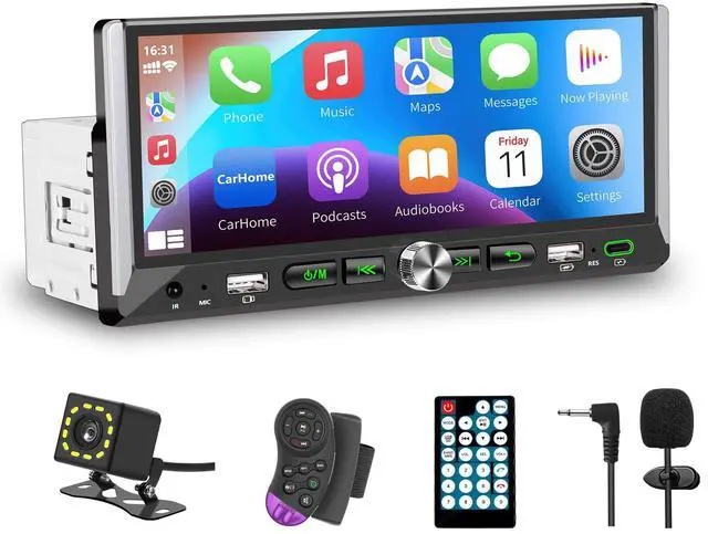 Main image of Single Din Car Stereo with Wireless Apple Carplay Android Auto 6.9'' Touchscreen 50W x 4 Output Car Radio bluetoothBackup Camera Mirror Link Navigation USB Type-C Fast Charging FM/AM EQ SWC
