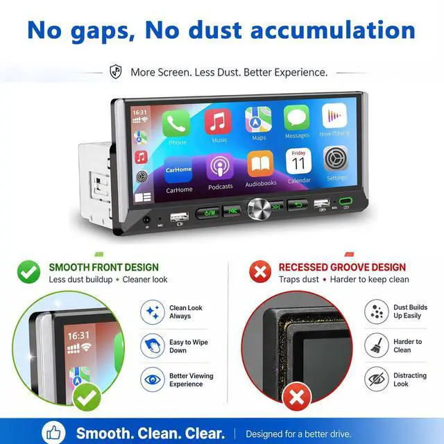 Alt view image 2 of 7 - Single Din Car Stereo with Wireless Apple Carplay Android Auto 6.9'' Touchscreen 50W x 4 Output Car Radio bluetoothBackup Camera Mirror Link Navigation USB Type-C Fast Charging FM/AM EQ SWC