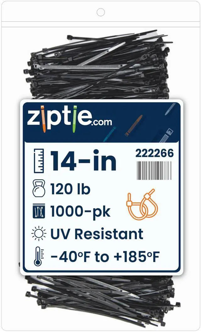 Main image of 14-inch UV Resistant Black Multi-Purpose Cable Tie, 120-lb Tensile Strength, UL 21S Listed, 1000-Pack