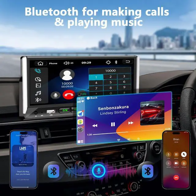 Alt view image 5 of 7 - Single Din Car Stereo with Wireless Apple Carplay Android Auto 6.9'' Touchscreen 50W x 4 Output Car Radio bluetoothBackup Camera Mirror Link Navigation USB Type-C Fast Charging FM/AM EQ SWC