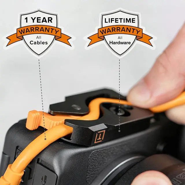 Alt view image 7 of 7 - TetherGuard LeverLock Plate Camera Port Protection, Tripod Plate for Cable Management &TetherPro Optima 10G High-Speed 31 ft Straight to Right Angle USB-C to USB-C Cable Black