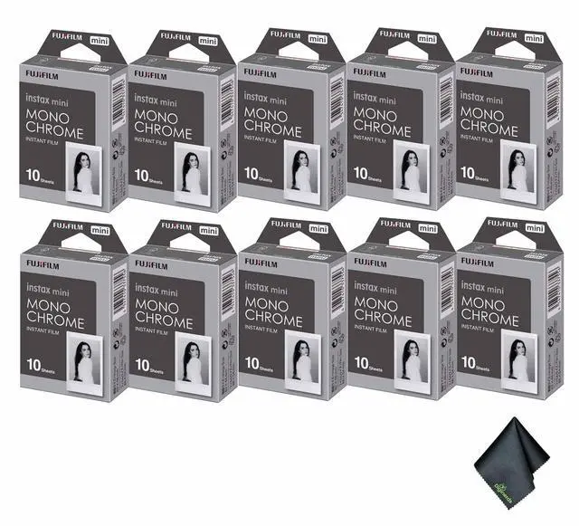 Main image of INSTAX MINI Monochrome Film 100 Exposures Bundle | For Instant Photos, Scrapbooks & Sharing | Includes Cleaning Cloth