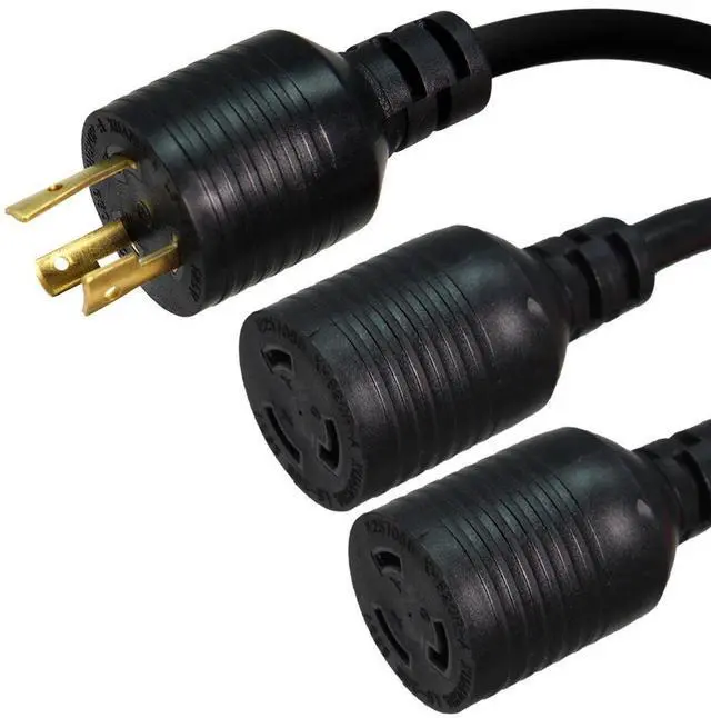 Main image of L5-20P to 2X L5-20R Y Splitter Power Cord, 20A, 125V, 12/3 SJT, 10ft + 2ft Legs