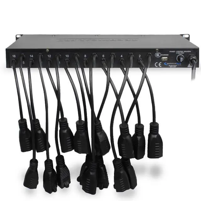 Alt view image 3 of 7 - Power Supply Strip Unit Surge Protector, 19" Rack Mount 20 Outlet | Including 16 Rear Panel 120V 3-Prong Plug sockets, 4 Front Panel AC Outlets, 3X 5V USB Charging Ports by