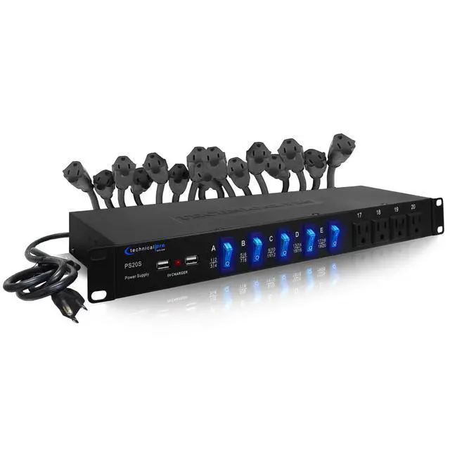 Alt view image 2 of 7 - Power Strip Surge Protector, 19-Inch Rack Mount, 20 Outlets | 16 Rear 120V 3-Prong Sockets, 4 Front AC Outlets, 3 USB Ports, 5V Charging, Ideal for Home, Office & Server Rack