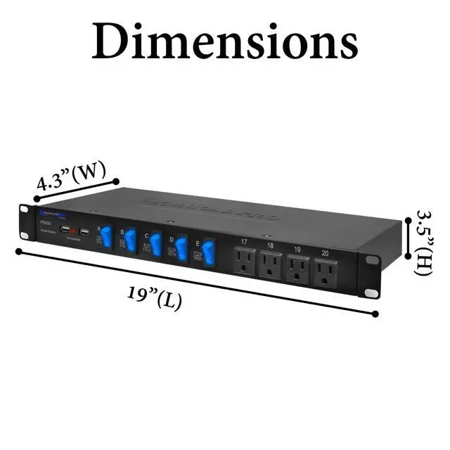 Alt view image 2 of 7 - Power Supply Strip Unit Surge Protector, 19" Rack Mount 20 Outlet | Including 16 Rear Panel 120V 3-Prong Plug sockets, 4 Front Panel AC Outlets, 3X 5V USB Charging Ports by
