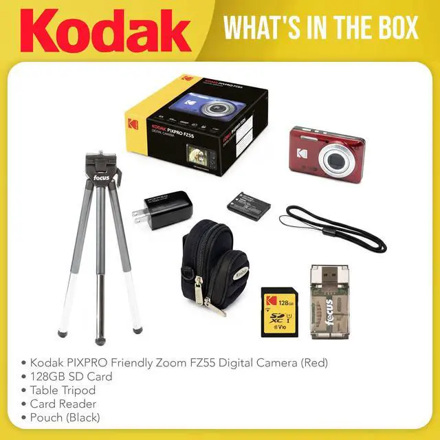 Alt view image 7 of 7 - PIXPRO FZ55 Digital Camera (Red) Friendly Zoom Bundle | 128GB SD Card, Tripod, (5 items)