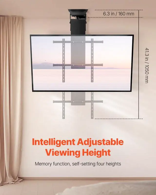 Alt view image 2 of 7 - Motorized Ceiling TV Mount, TV Wall Mount for 32 to 70 Inch TV, Electric Adjustable Ceiling TV Mount, Motorized Flip Down TV Mount Bracket with Max VESA 24 x 24 in, Fits TVs Up to 110 lbs