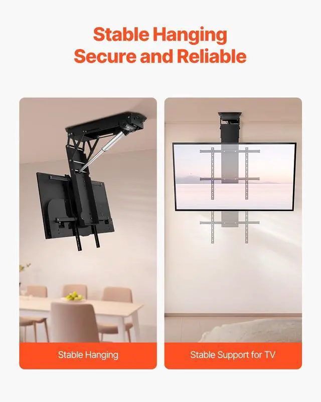Alt view image 4 of 7 - Motorized Ceiling TV Mount, TV Wall Mount for 32 to 70 Inch TV, Electric Adjustable Ceiling TV Mount, Motorized Flip Down TV Mount Bracket with Max VESA 24 x 24 in, Fits TVs Up to 110 lbs