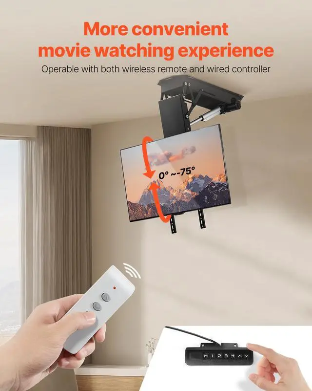 Alt view image 5 of 7 - Motorized Ceiling TV Mount, TV Wall Mount for 32 to 70 Inch TV, Electric Adjustable Ceiling TV Mount, Motorized Flip Down TV Mount Bracket with Max VESA 24 x 24 in, Fits TVs Up to 110 lbs