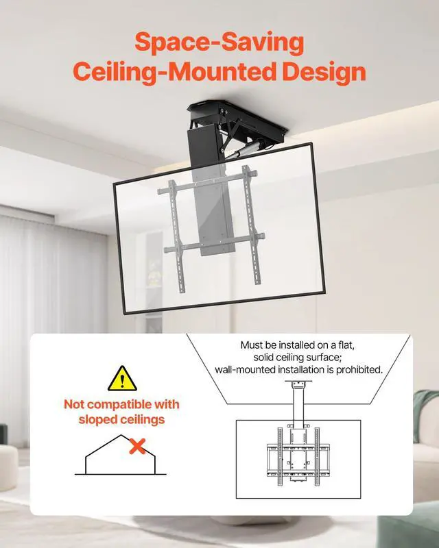 Alt view image 6 of 7 - Motorized Ceiling TV Mount, TV Wall Mount for 32 to 70 Inch TV, Electric Adjustable Ceiling TV Mount, Motorized Flip Down TV Mount Bracket with Max VESA 24 x 24 in, Fits TVs Up to 110 lbs