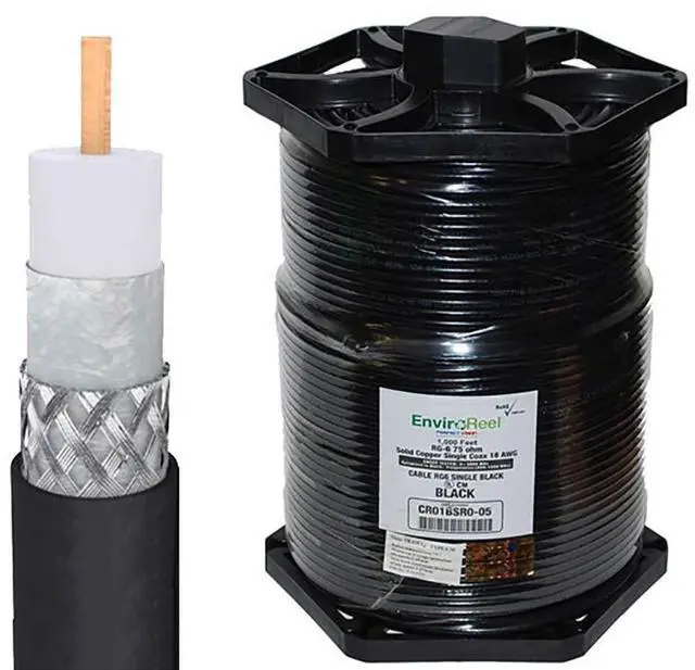 Main image of RG6 Coax, Single RG6 Solid Copper, Black 1000FT EnviroReel