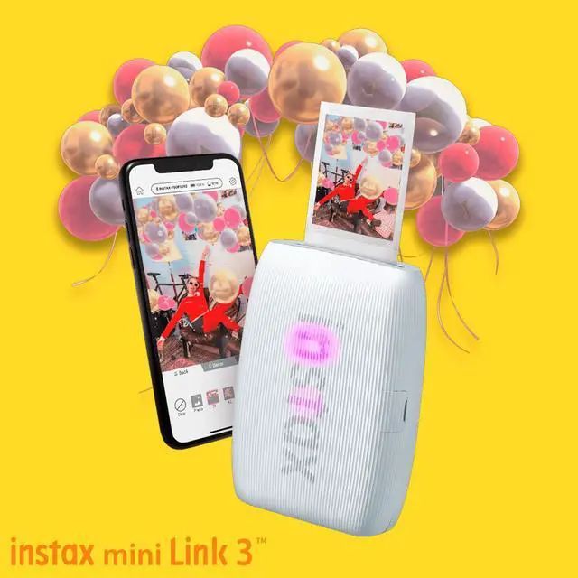 Alt view image 2 of 7 - Instax Mini Link 3 Compact Smartphone Printer Bundle (Clay White) | Polaroid Film Kit, AiR Studio App, (4 items)