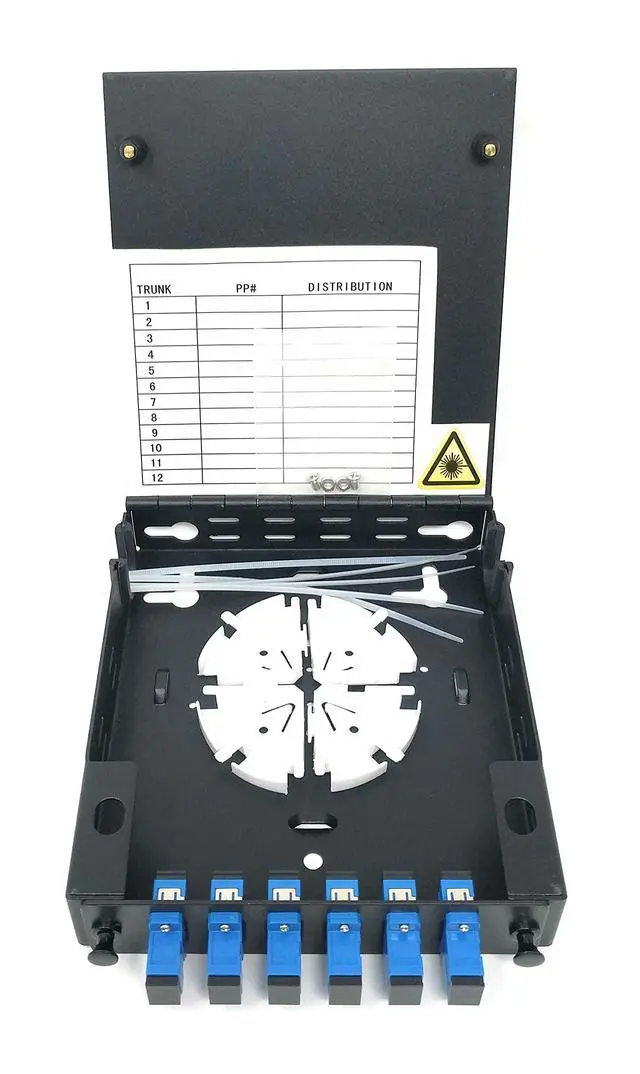 Alt view image 2 of 5 - Wall Mount Fiber Enclosure with Spool and Loaded 6 Port SC-UPC Singlemode LGX Panel