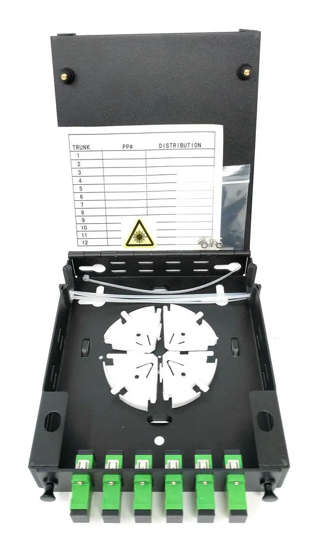 Alt view image 2 of 5 - Wall Mount Fiber Enclosure with Spool and Loaded 6 Port SC-APC Singlemode LGX Panel