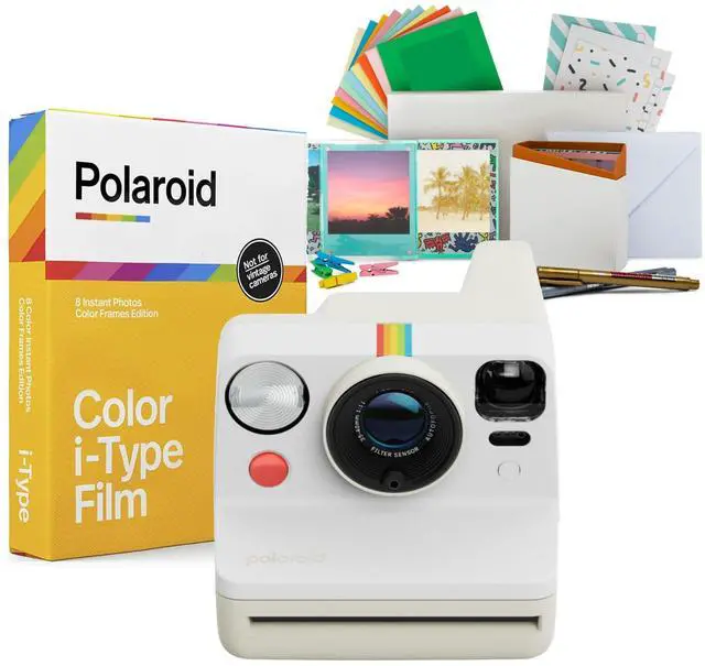 Main image of Now Generation 3 Analog Instant Camera Bundle (Pebble White) | Two-Lens Autofocus System, Color Film for i-Type, (3 items)