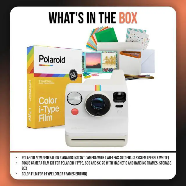 Alt view image 7 of 7 - Now Generation 3 Analog Instant Camera Bundle (Pebble White) | Two-Lens Autofocus System, Color Film for i-Type, (3 items)