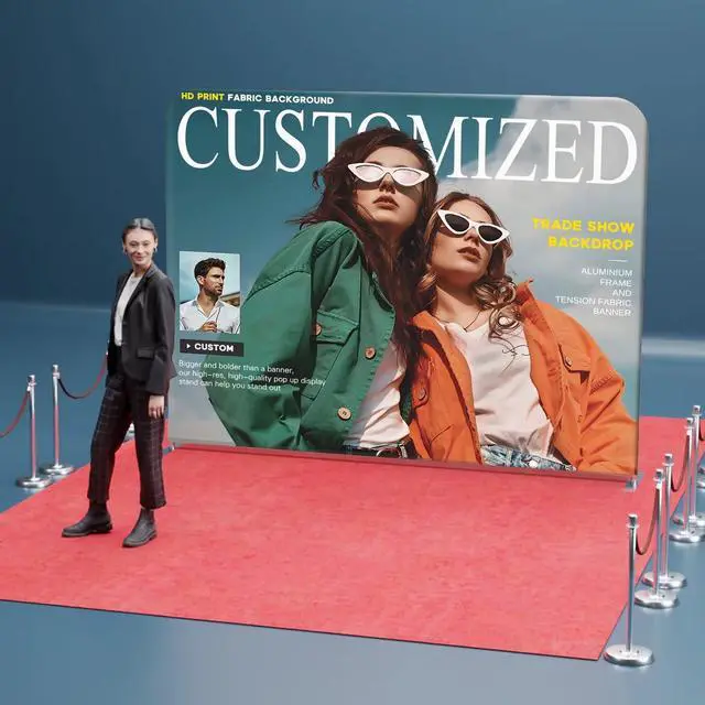 Alt view image 4 of 6 - Custom Tension Fabric Display Backdrop with Stand 7.5 x 7.5 FT | Tension Banner Trade Show Backdrop Large Portable Tradeshow Booth Display Banner for Business,Campuses, Weddings, Corporate