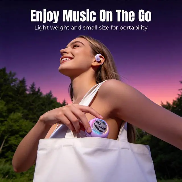 Alt view image 5 of 7 - Purple Kids Wireless Open Ear Over the Ear Earbuds for Kids Ear Buds Air Bone Conduction Headphones Bluetooth Headset Small Mini Portable Bluetooth Speaker