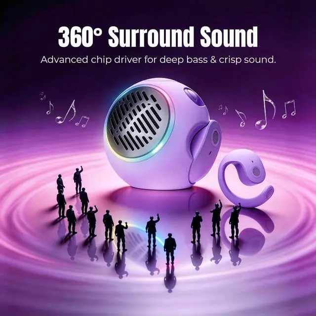 Alt view image 7 of 7 - Purple Kids Wireless Open Ear Over the Ear Earbuds for Kids Ear Buds Air Bone Conduction Headphones Bluetooth Headset Small Mini Portable Bluetooth Speaker