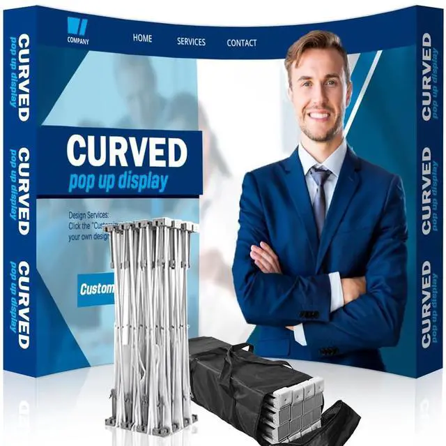 Main image of Custom Curved Pop Up Displays Trade Show Backdrop 7.5x7.5 FT | Tension Fabric HD Banner Printing Banner Pop-up Display Stand Trade Show Booth Display for Business Corporate Wedding Mall