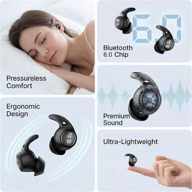 Alt view image 4 of 7 - NE76 Sleep Earbuds, Ultra-Mini Side Sleeper Earbuds 3g with ENC Mic, AI Translation Earbuds Real Time, 150-Language Translator, Bluetooth 5.4 Wireless Headphones for Travel & Busines, 400H Standby