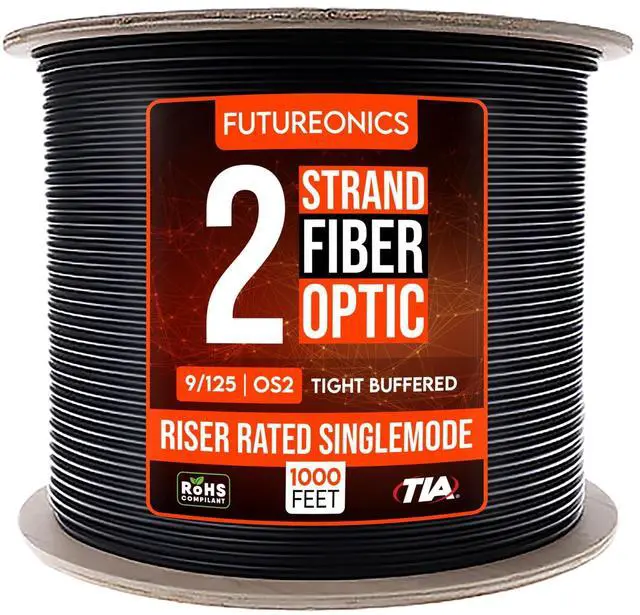 Main image of 2 Strand Indoor/Outdoor Fiber Optic Cable, OS2 9/125 Singlemode, Corning SMF-28® Ultra, Bend Insensitive, Black, Riser Rated, Spool, 1000 Foot
