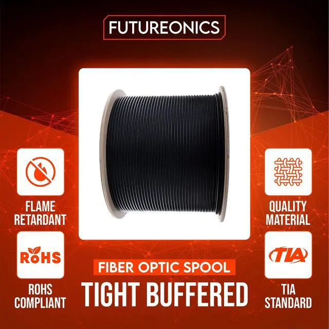 Alt view image 3 of 6 - 2 Strand Indoor/Outdoor Fiber Optic Cable, OS2 9/125 Singlemode, Corning SMF-28® Ultra, Bend Insensitive, Black, Riser Rated, Spool, 1000 Foot