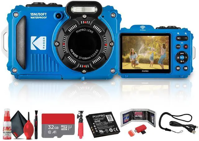 Main image of PIXPRO WPZ2 Digital Camera (Blue) | Waterproof, Shockproof & Dustproof Camera with 16MP Sensor, 1080p Video & 4X Optical Zoom | for Travel & Outdoor use + 32GB Card + Vlogger Tripod + More