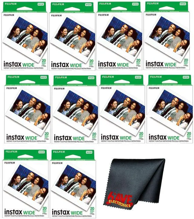 Main image of INSTAX Wide Film 200 Exposures Bundle | For Instant Photos, Scrapbooks & Sharing | Includes Cleaning Cloth