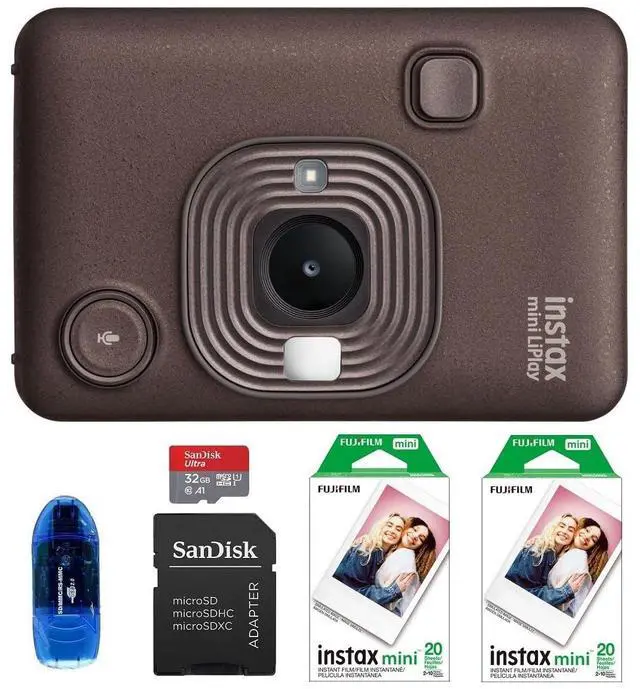 Main image of INSTAX MINI Liplay Hybrid Instant Camera Bundle, Includes: INSTAX MINI Instant Film (40 Exposures), 32GB MicroSD Memory Card and Card Reader (5 Items) (Deep Bronze)