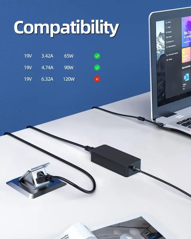 Alt view image 3 of 7 - 90W 65W AC Charger Fit for Getac V110 F110 V110-G3 V110-G4 V110G3 V110G4 F110G3 F110-G3 F110G4 F110G5 11.6 Inches Rugged Tablet PC Laptop