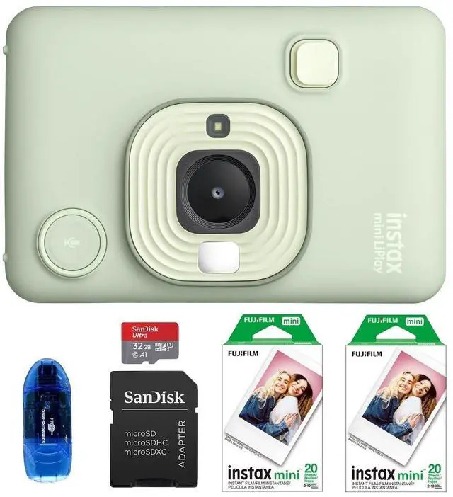 Main image of INSTAX MINI Liplay Hybrid Instant Camera Bundle, Includes: INSTAX MINI Instant Film (40 Exposures), 32GB MicroSD Memory Card and Card Reader (5 Items) (Matcha Green)