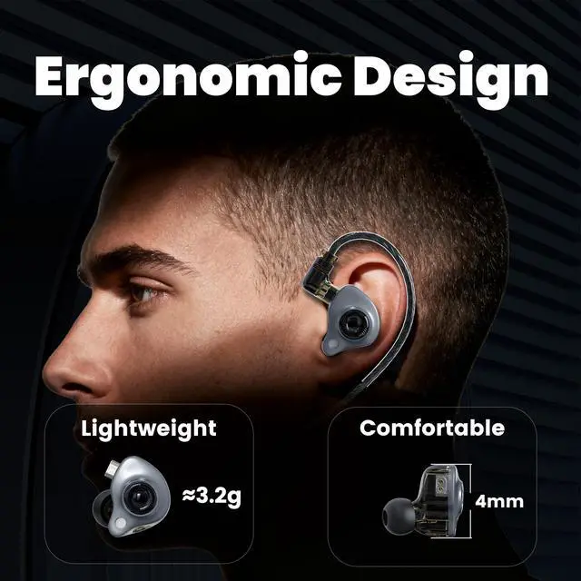 Alt view image 2 of 7 - in Ear Monitor Headphones Without Mic, 3.5mm,Gray,10mm Driver | 10mm Dynamic Driver,Detachable 4N OFC Cable,HiFi IEM Earphones for Gaming and Gift Giving