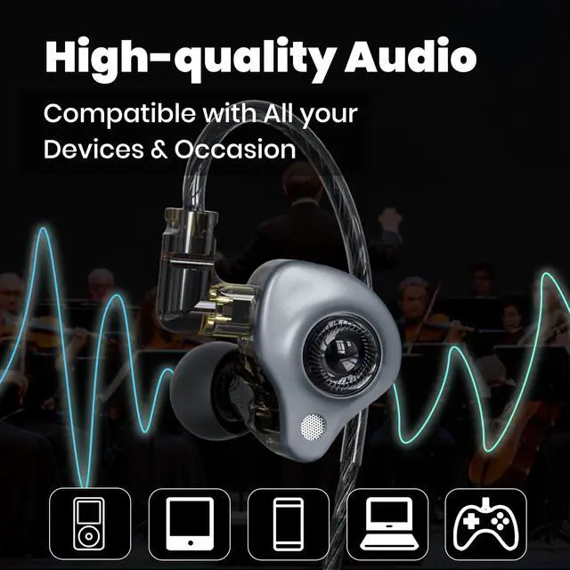 Alt view image 4 of 7 - in Ear Monitor Headphones Without Mic, 3.5mm,Gray,10mm Driver | 10mm Dynamic Driver,Detachable 4N OFC Cable,HiFi IEM Earphones for Gaming and Gift Giving
